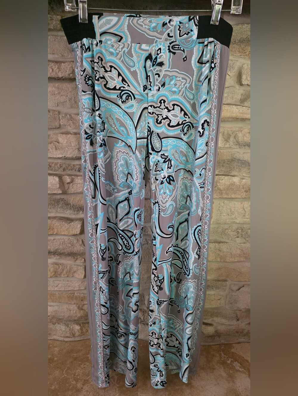 INC International Concepts Gray and Aqua Paisley Wide-Leg Pants